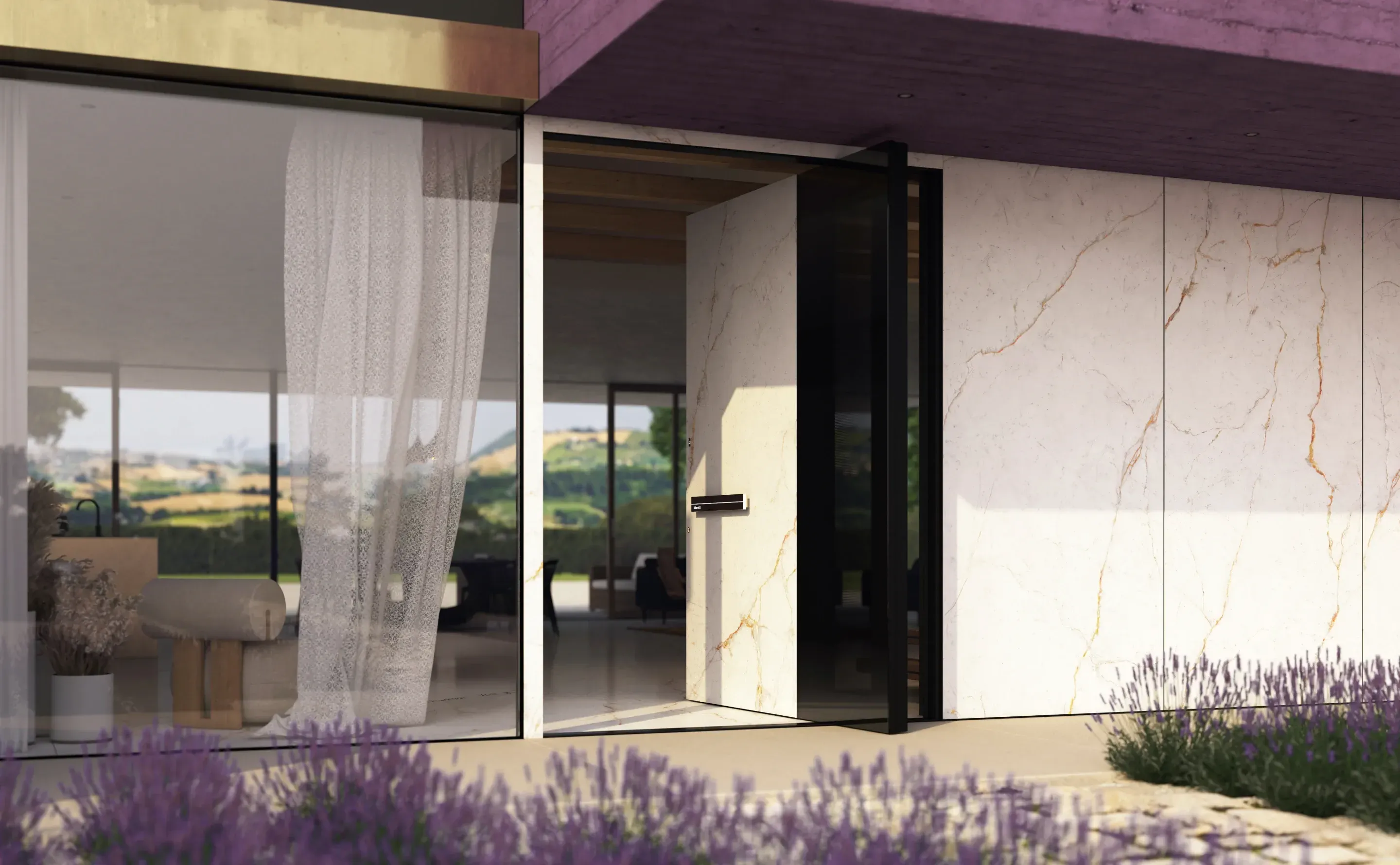 Pirnar pivot door with sintered stone in Italy