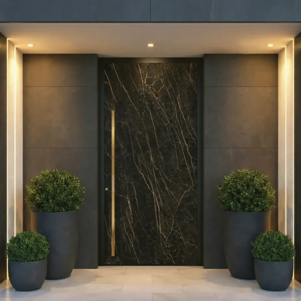 Aluminium doors with sintered stone Black Obsession