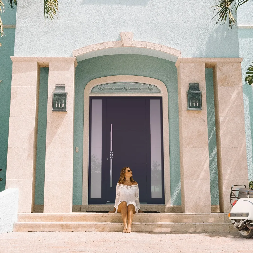 Aubergine-coloured front door designs