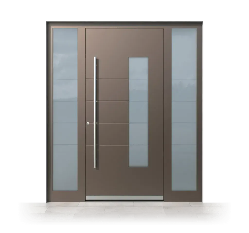 Brown front doors in various home styles