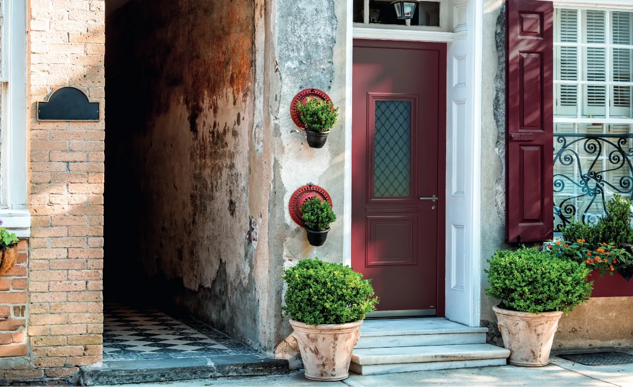 Wooden cottage front door