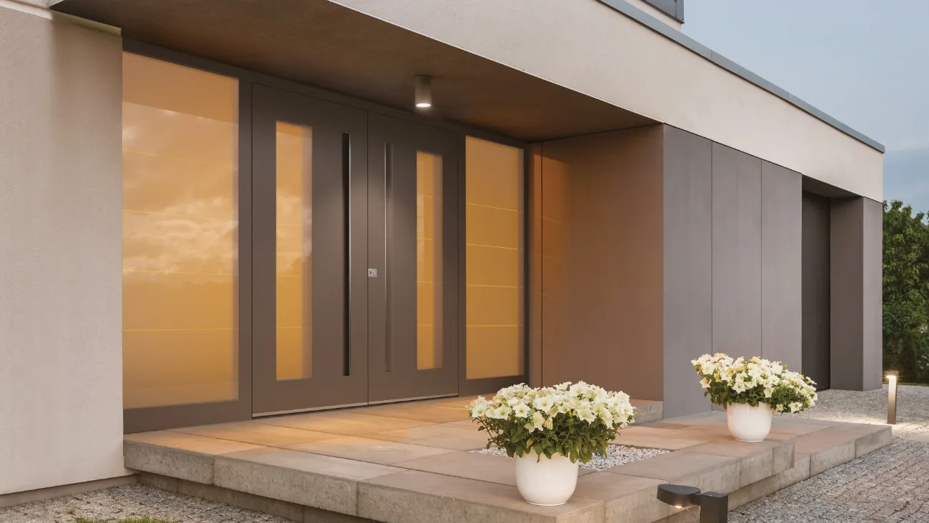 Glazed front door with interior lighting