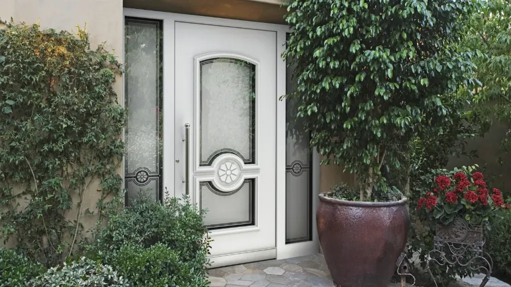 Weiße Haustür in harmonischer Farbnuance