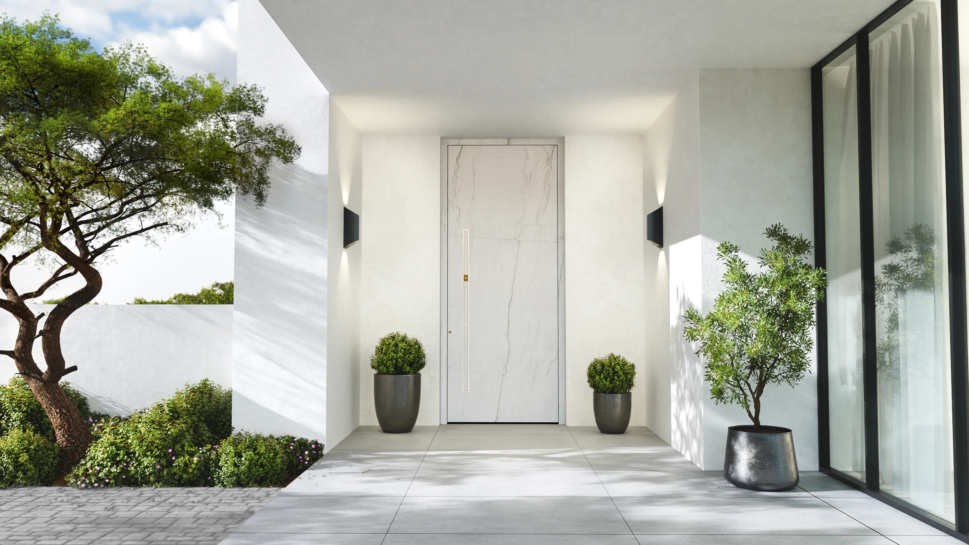 Pirnar Aluminium-Haustür mit Sinterstein Mont Blanc 611