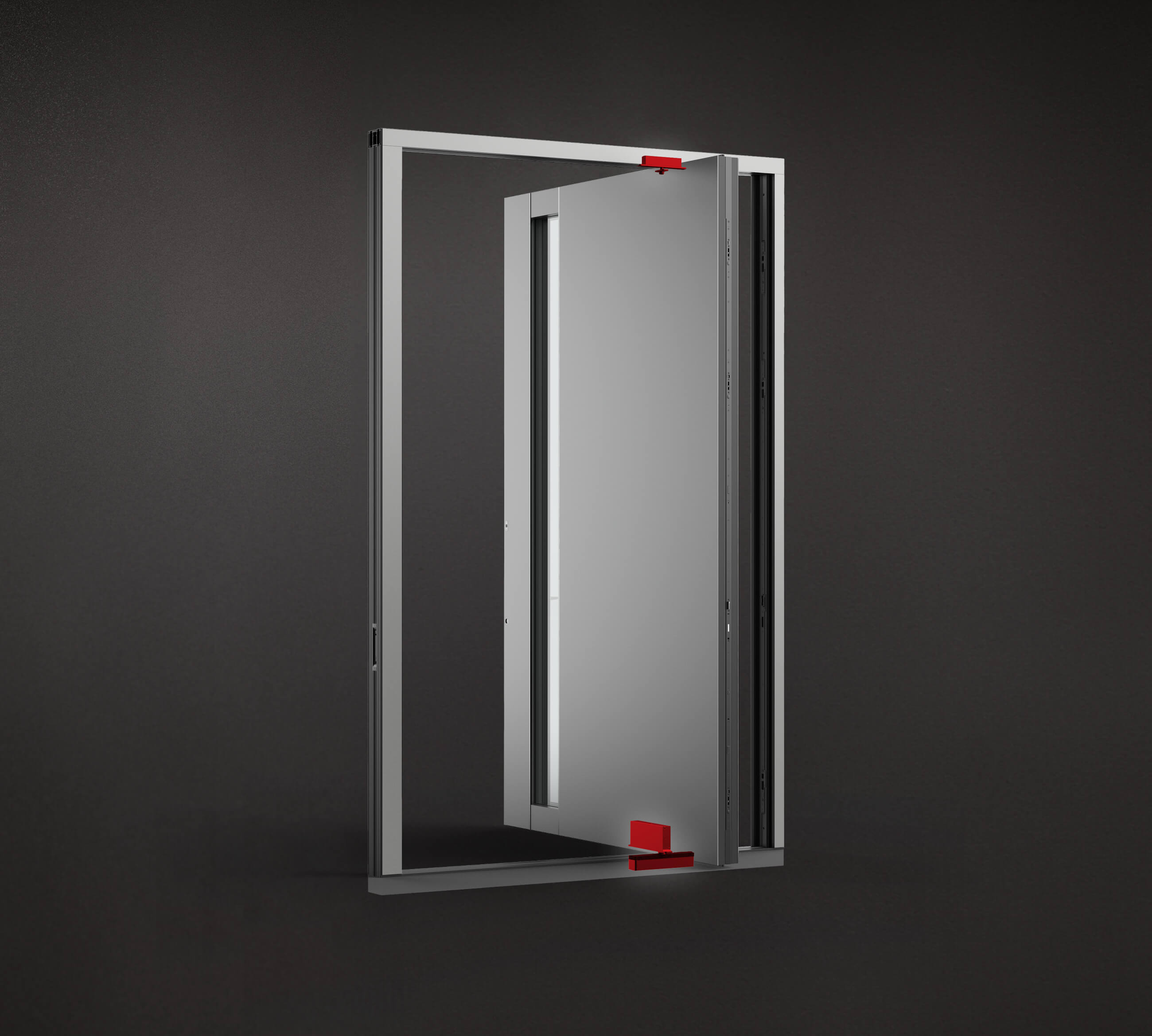 Hidden hinges for pivot doors
