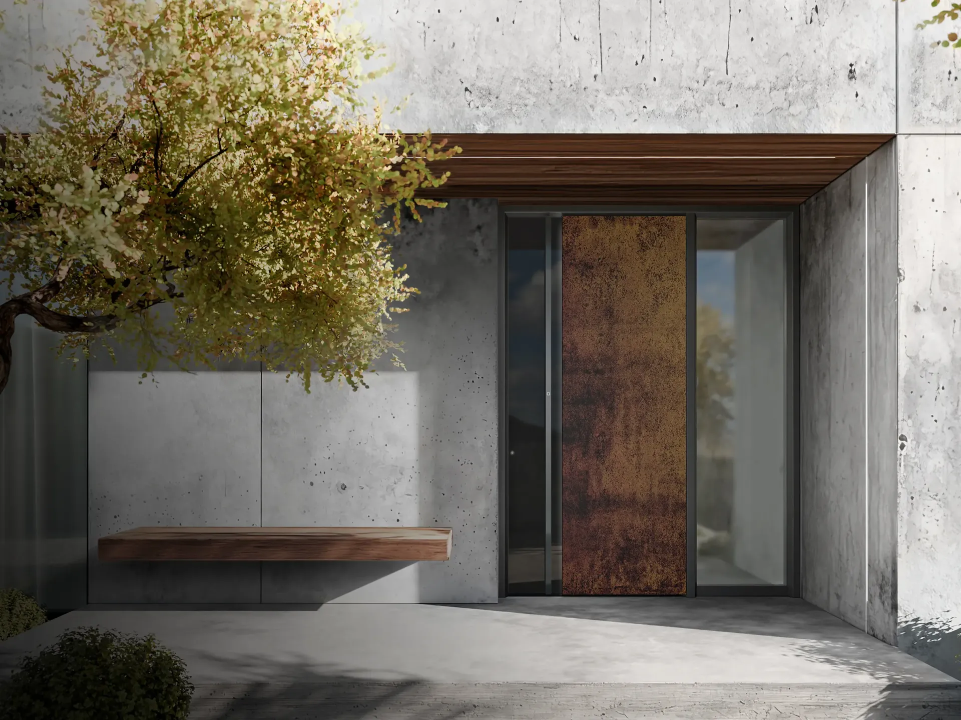 Porte d'entrée aluminium décor pierre