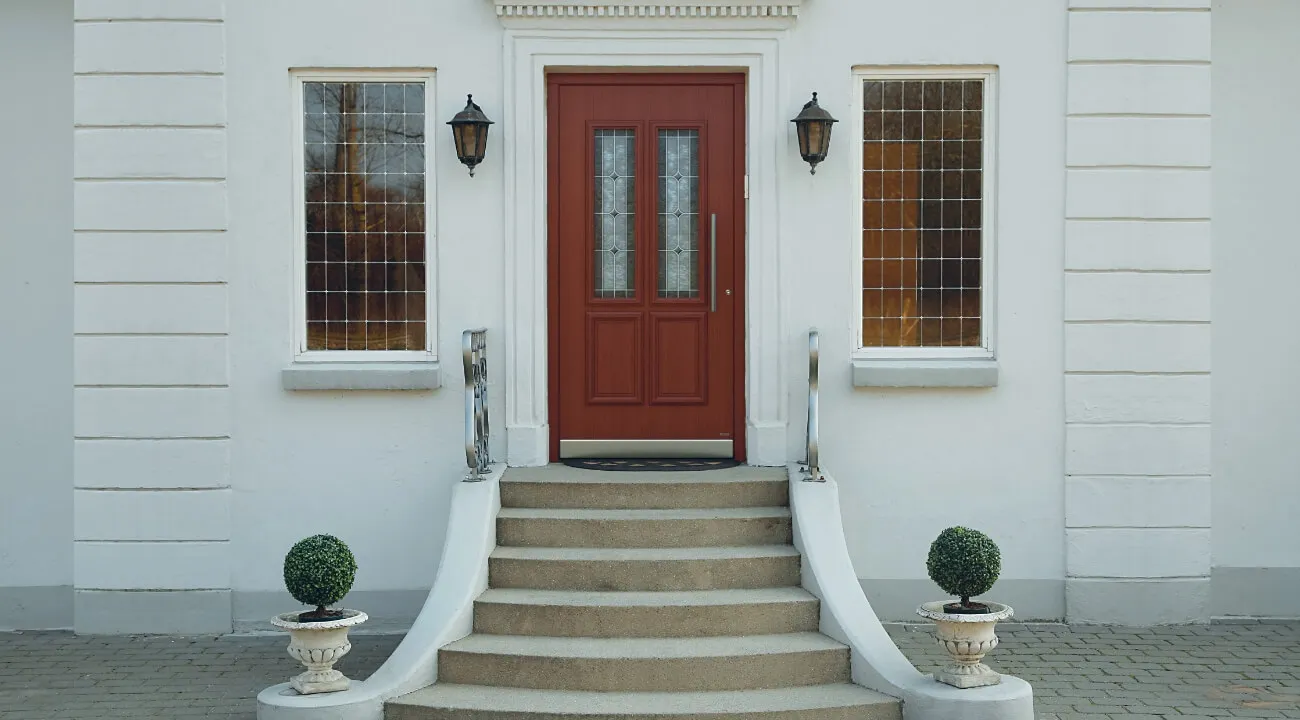 Rustic wood front door red