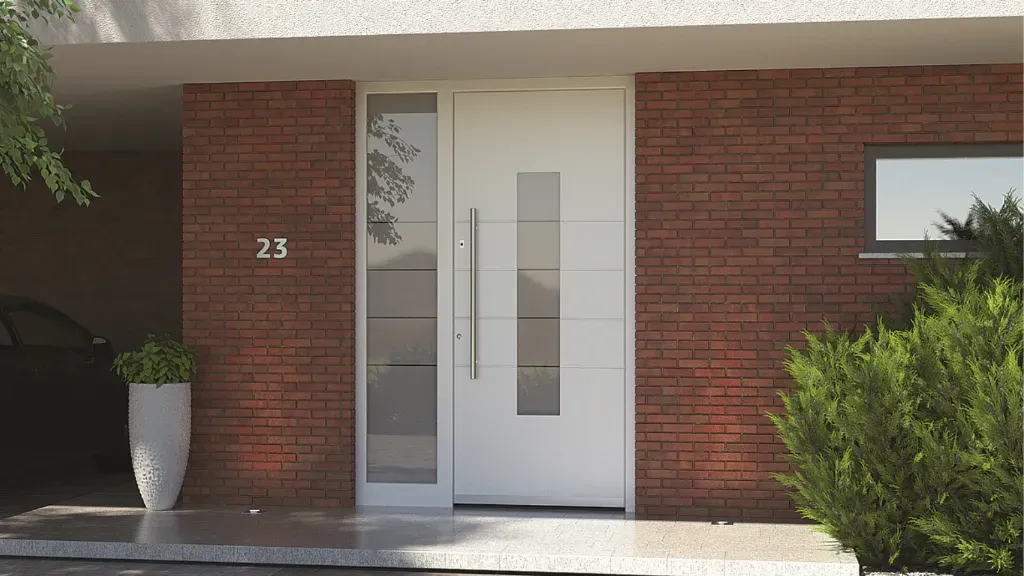 Personalisierte weiße Haustür mit Glas