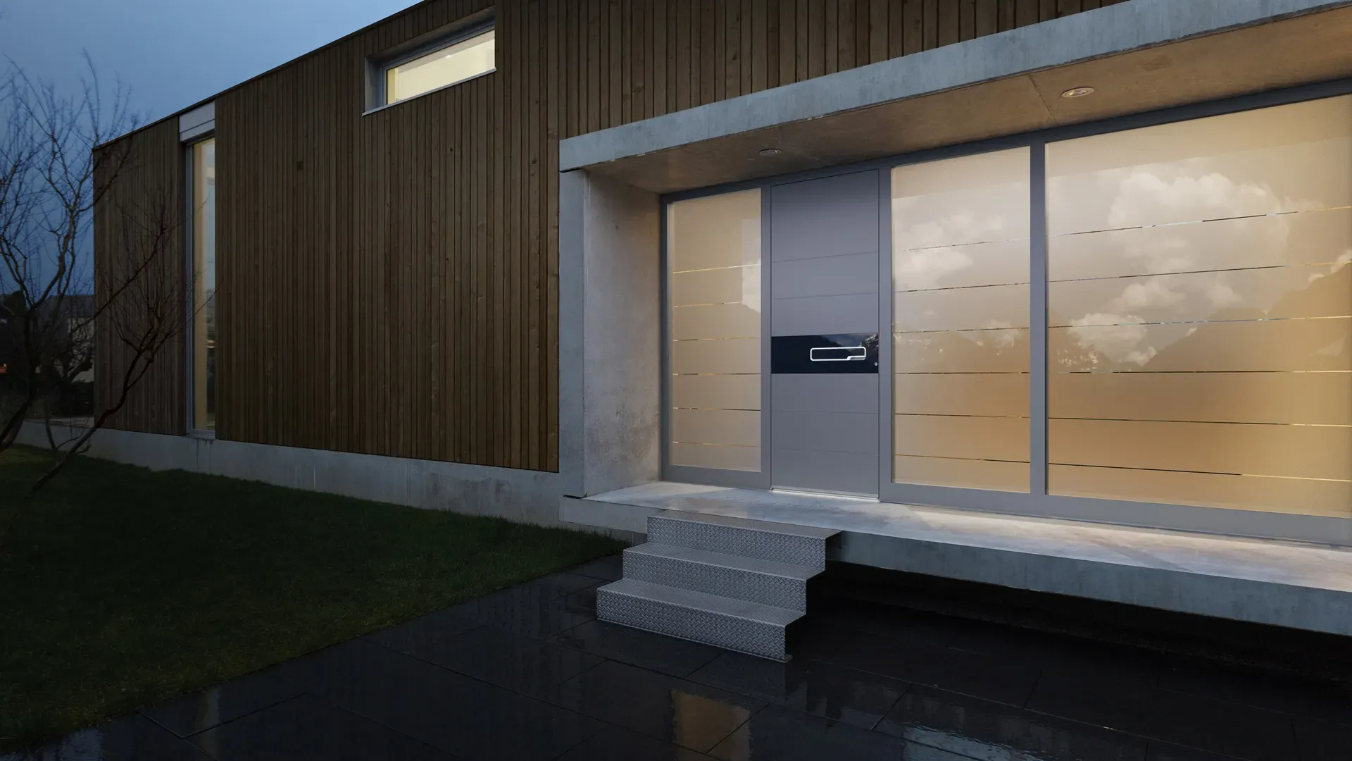 Weiße Haustüren mit Glas