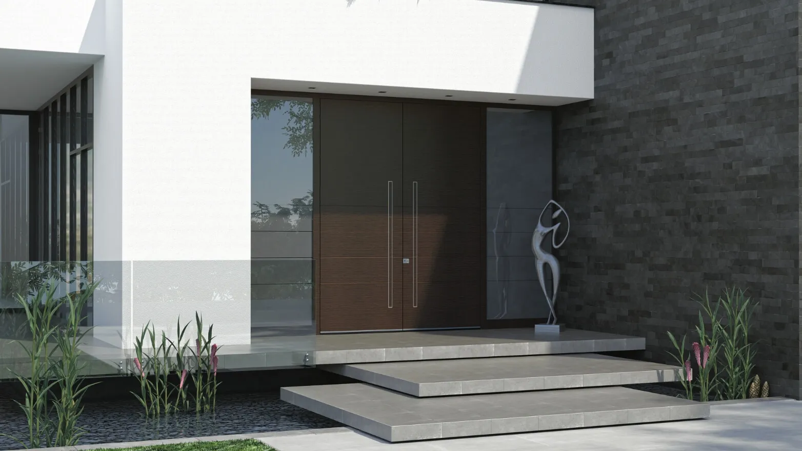 Wooden doors glass sidelights