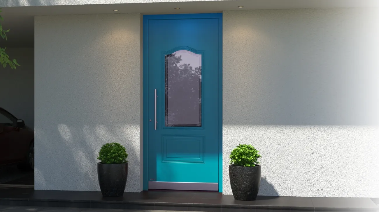 Wooden front door with natural grain