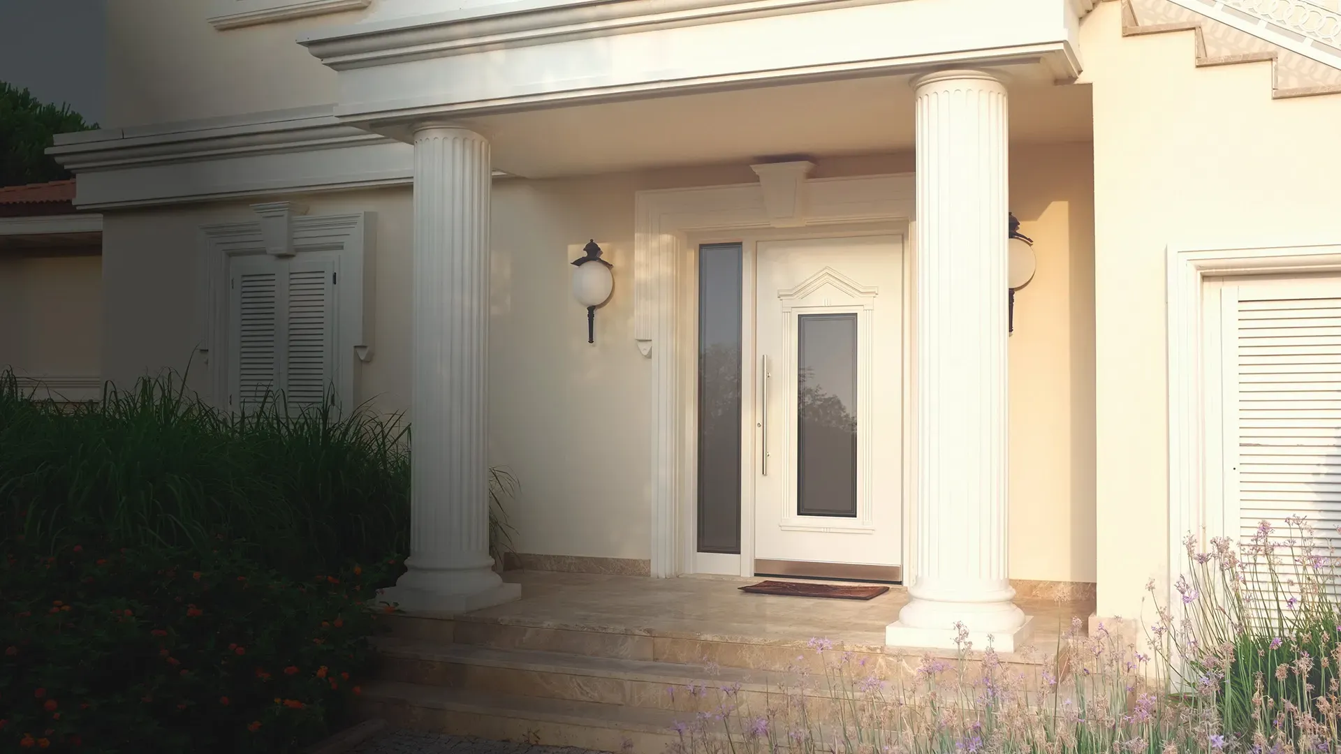 Wooden front doors with sidelights